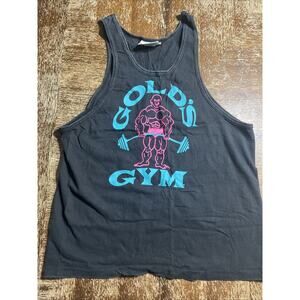 Single stitched Vintage 80’s Gold's Gym Muscle Tank Top Medium Black Teal Rare